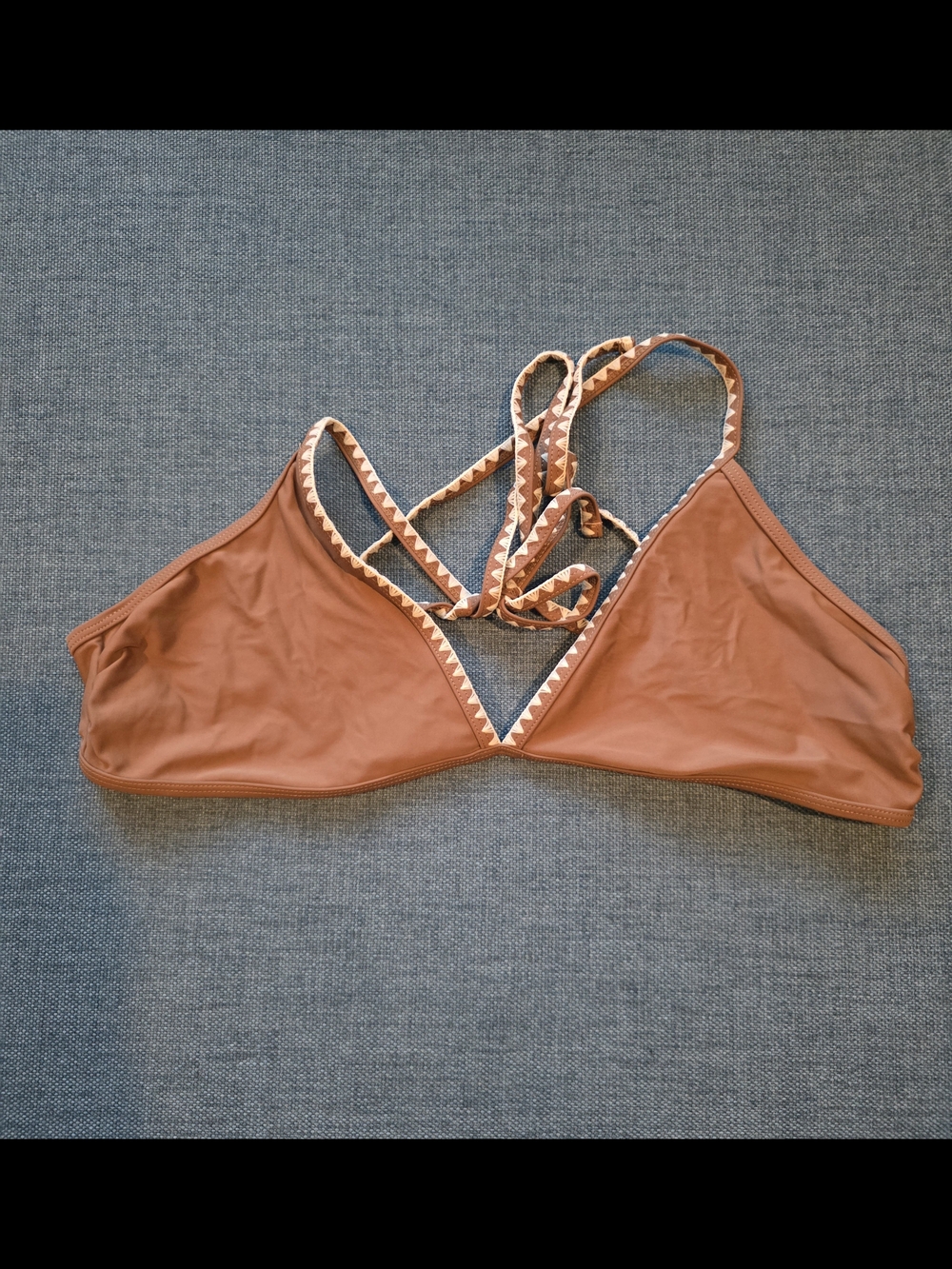 Brown Triangle Bikini Top with Decorative Trim